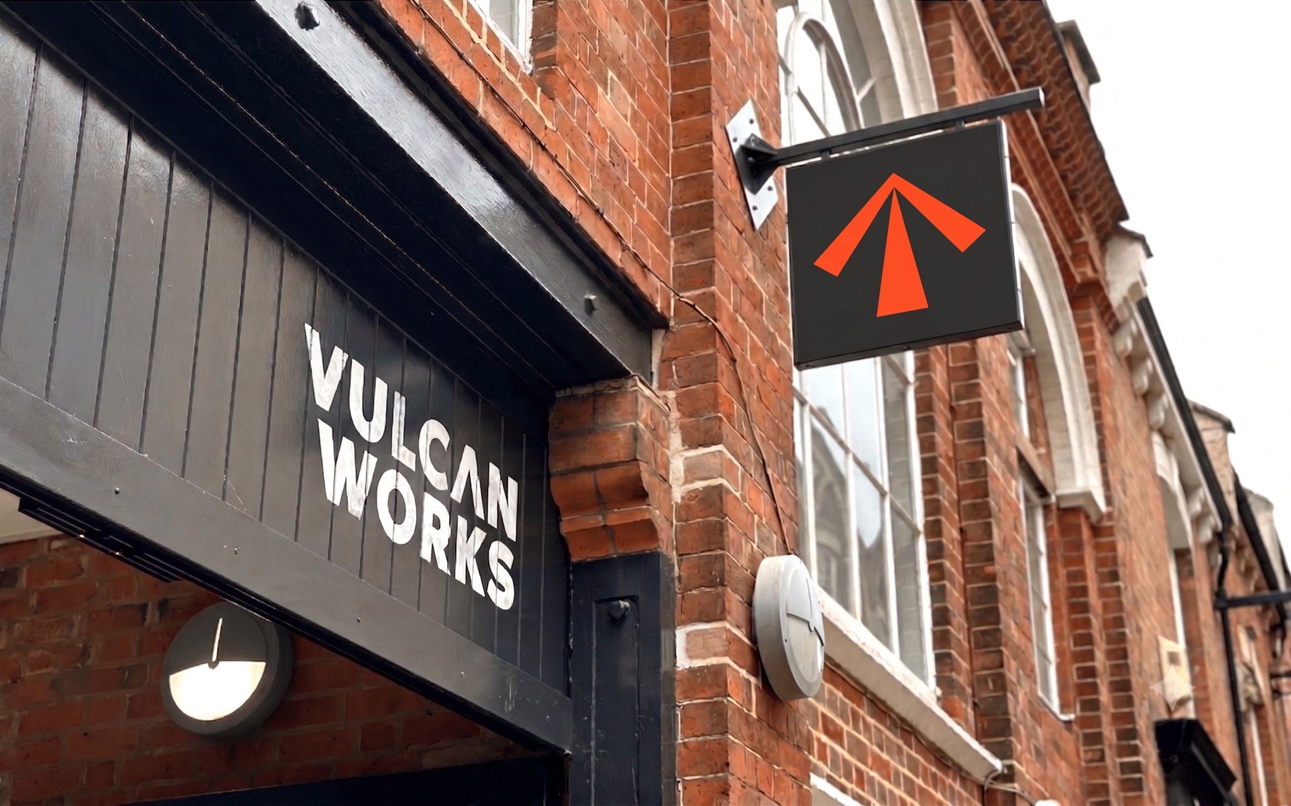 The Mission Control sign hanging outside Vulcan Works, Northampton